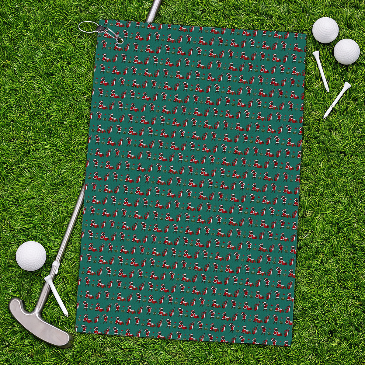 Christmas French BullDog Pattern Golf Towels, Funny Santa French BullDog Holiday Golf Towel, Xmas Golf Gift For Golfers