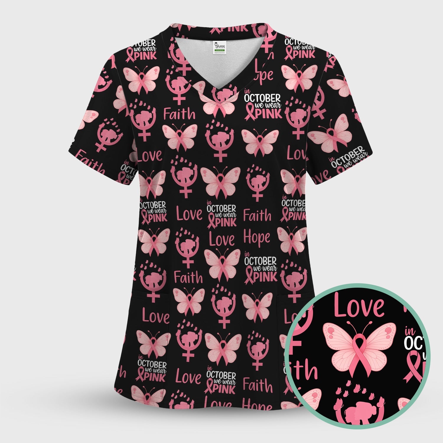 Breast Cancer Warrior Shirt - Faith Hope Love & Pink Ribbon Butterfly Design - October Gift for RN LPN CNA