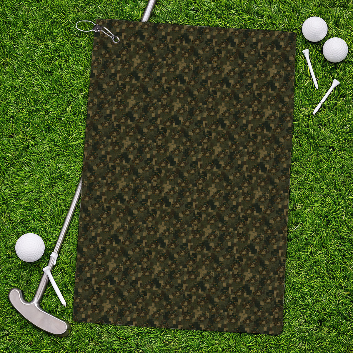 Duck Hunter Golf Towels, Funny Mallard Camo Pattern Towel, Unique Gift For Hunting & Golf Lovers