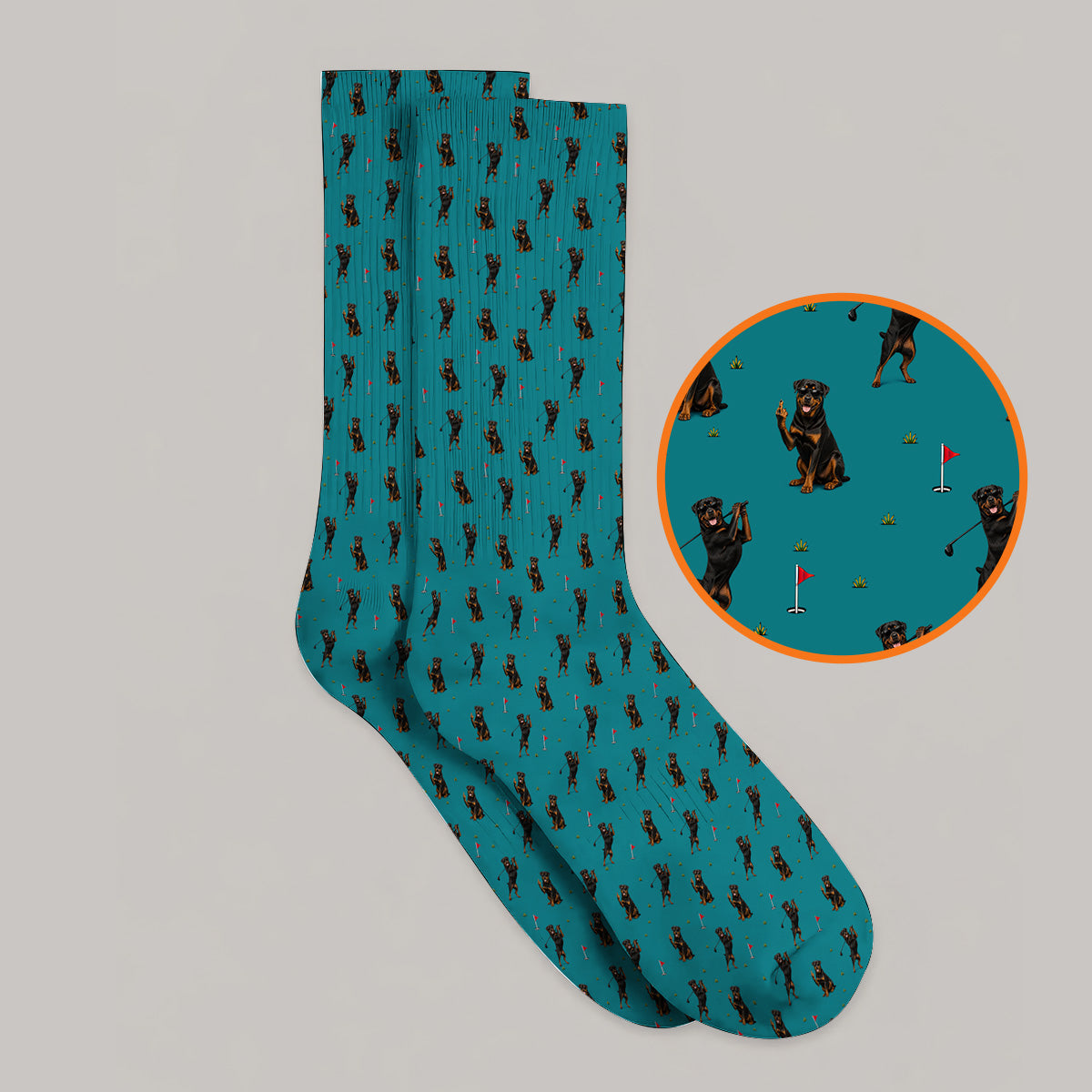 Rottweiler Golf Pattern Socks, Funny Rottweiler Playing Golf Sock, Dog Lover Gift For Golfer