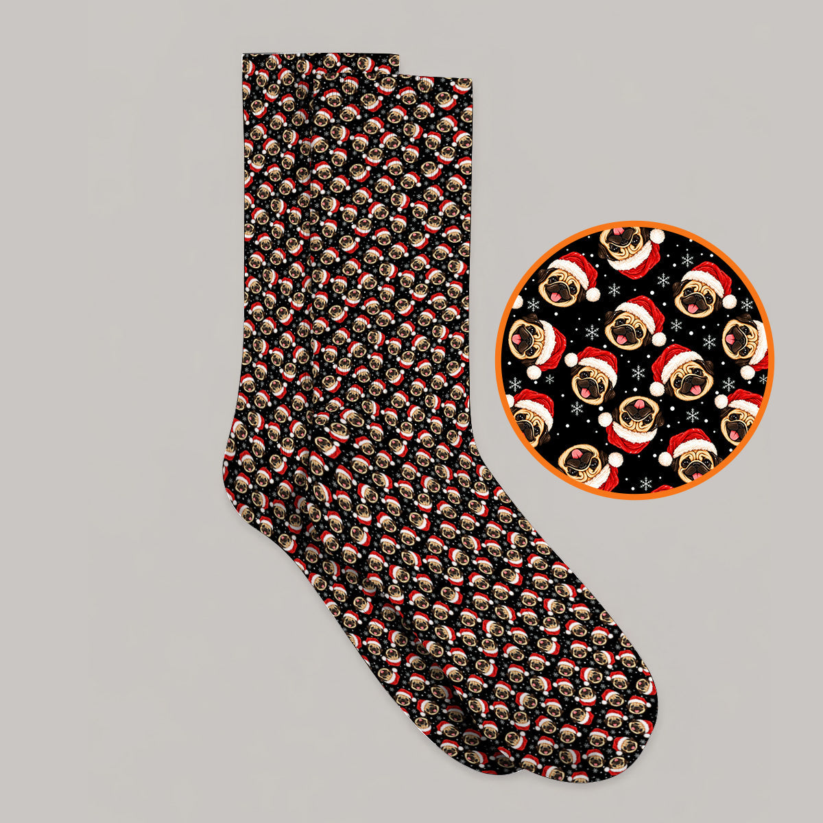 Funny Christmas Pug Golf Socks, Pug Pattern Golf Sock For Dog Lovers, Xmas Golf Gift For Golfers