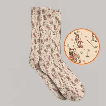 French Bulldog Christmas Golf Socks, Vintage Holiday Dog Pattern Golf Sock, Xmas Golf Gift for Golfers
