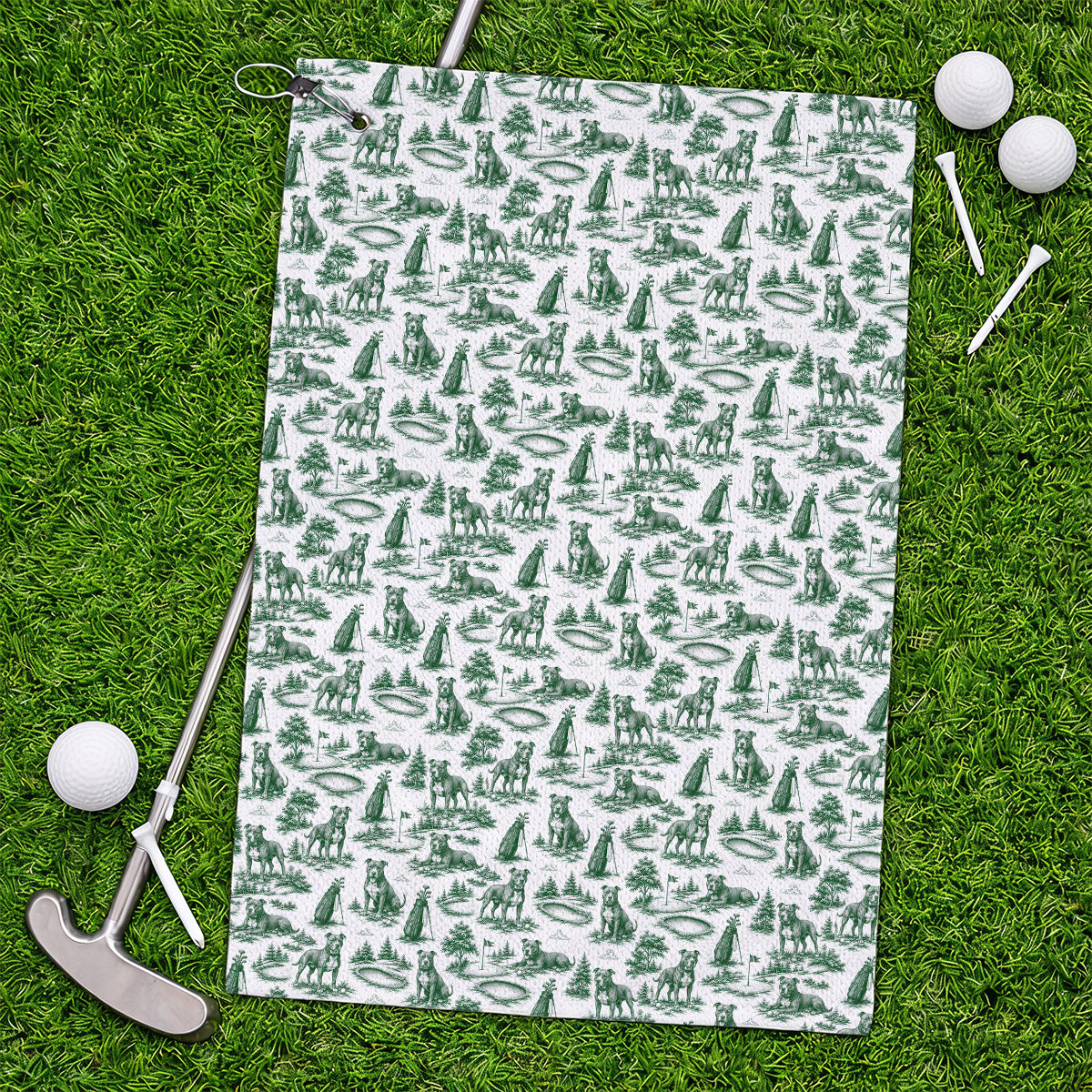 Crazy Pit Bull Golf Towels For Golfer, Toile de Jouy Pit Bull Pattern Golf Towel, Dog Lover Golf Gift