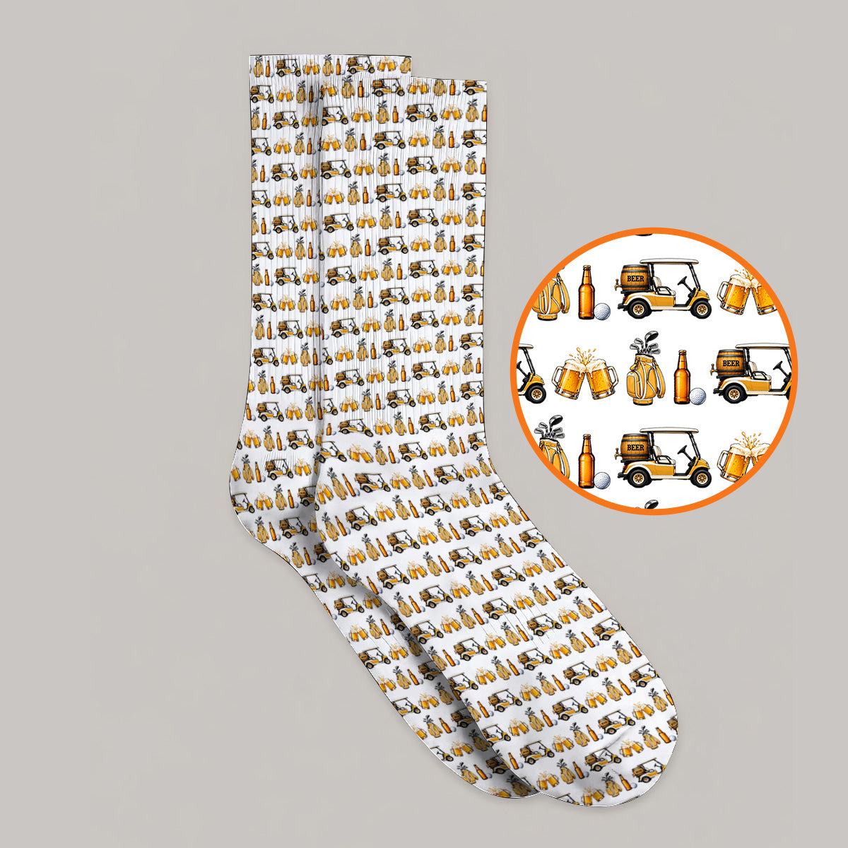 Golf & Beer Socks, Funny Beer Golf Cart Pattern Golf Sock, Beer Golf Gift For Golfers