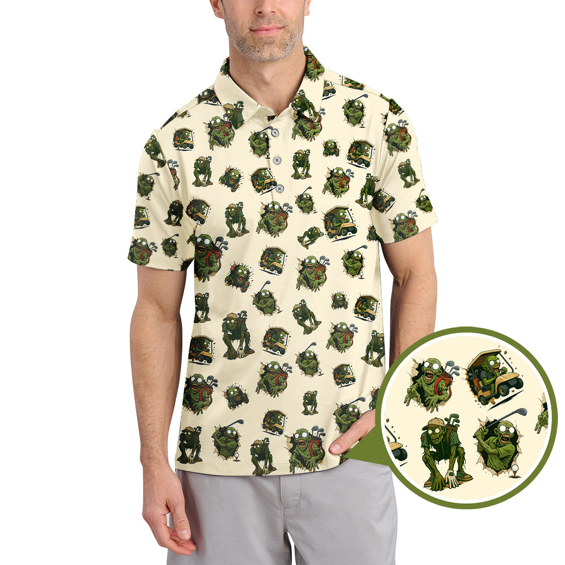 Halloween Golf Shirt For Golfer, Pattern Golf Shirt, Funny Zombie Golf Polo For Men