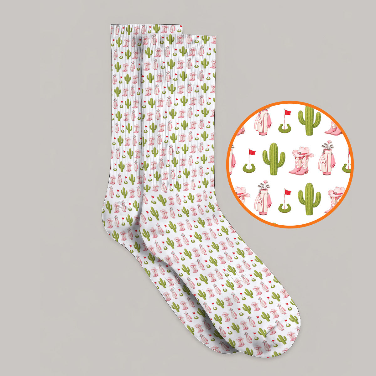 Cowgirl Pattern Golf Socks, Western Cactus Golf Sock, Golf Gifr For Golfers