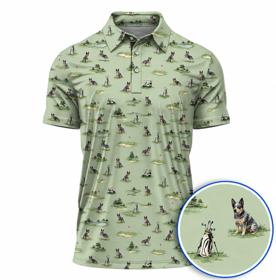 Crazy Australian Cattle Golf Shirt, Cute Australian Cattle Dog Pattern Golf Polos, Golf Gift For Dog Lover