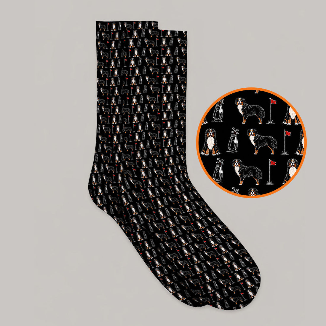 Bernese Mountain Dog Golf Pattern Socks, Funny Bernese Golf Sock, Dog Lover Golf Gift