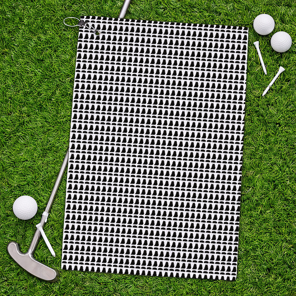Black Persian Cat Golf Towel, Cute Black Persian Pattern Golf Towels, Golf Gift for Cat Lovers