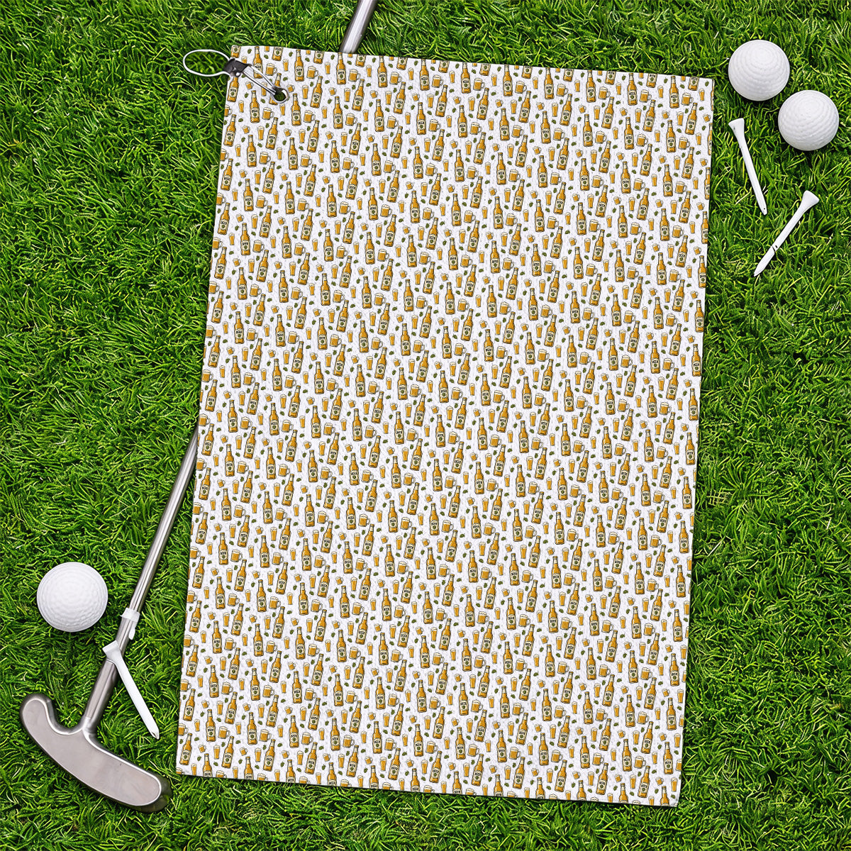 Beer Pattern Golf Towel, Funny Beer Golf Towels, Golf Gift For Beer Lovers