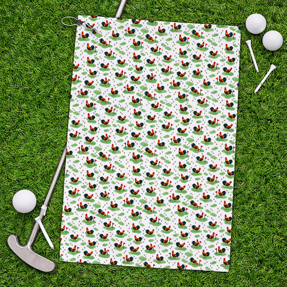 Crazy Rooster Golf Towels, Rooster Pattern Golf Towel For Chicken Lovers, Golf Gift For Golfers
