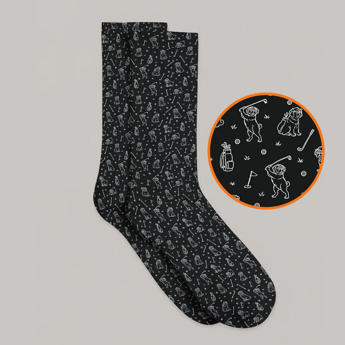 Crazy Pug Golf Socks, Pug Pattern Golf Sock For Dog Lovers, Golf Gift For Golfers