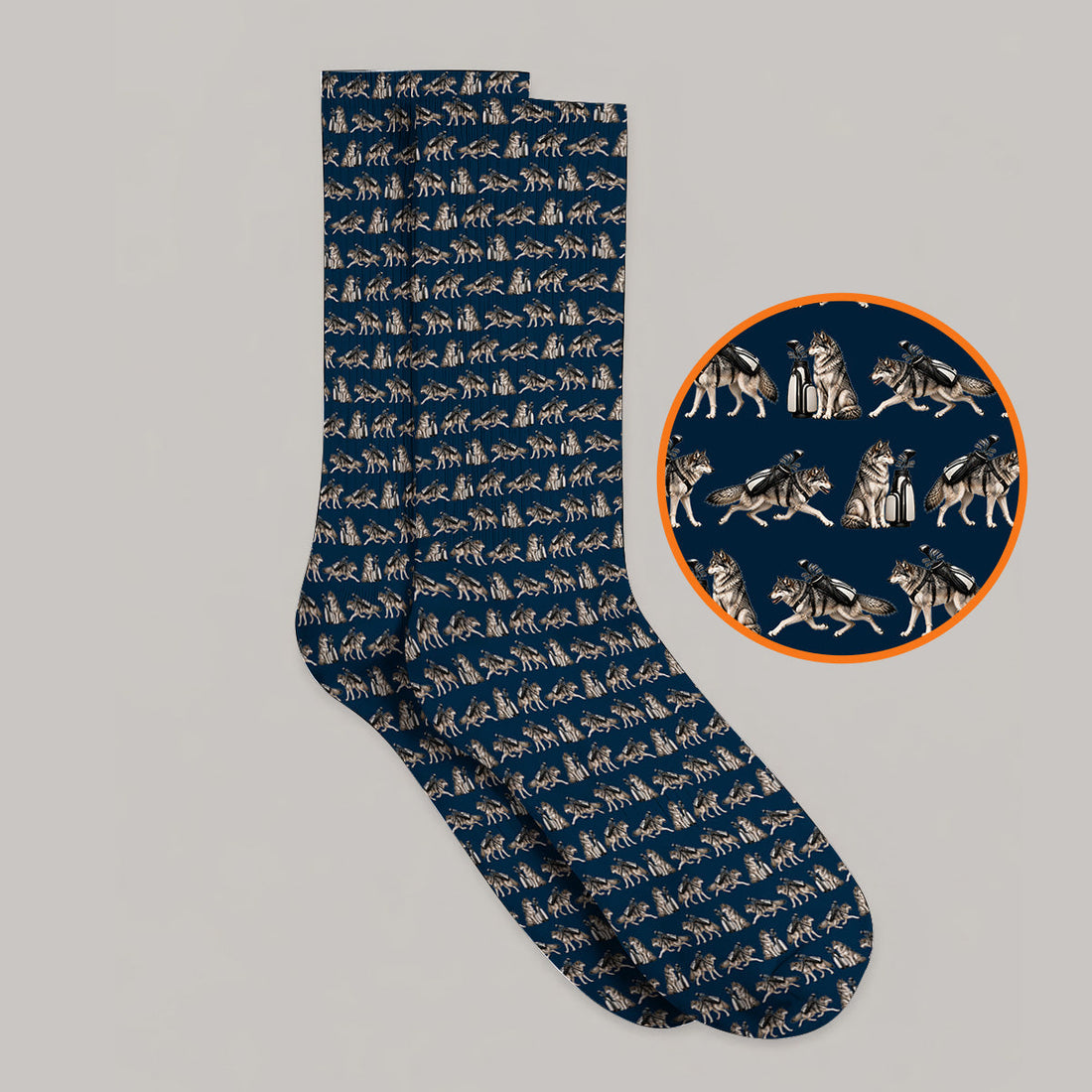 Wolf Golf Pattern Socks, Wild Wolf Golfing Sock, Unique Wolf Golf Gift for Golfers
