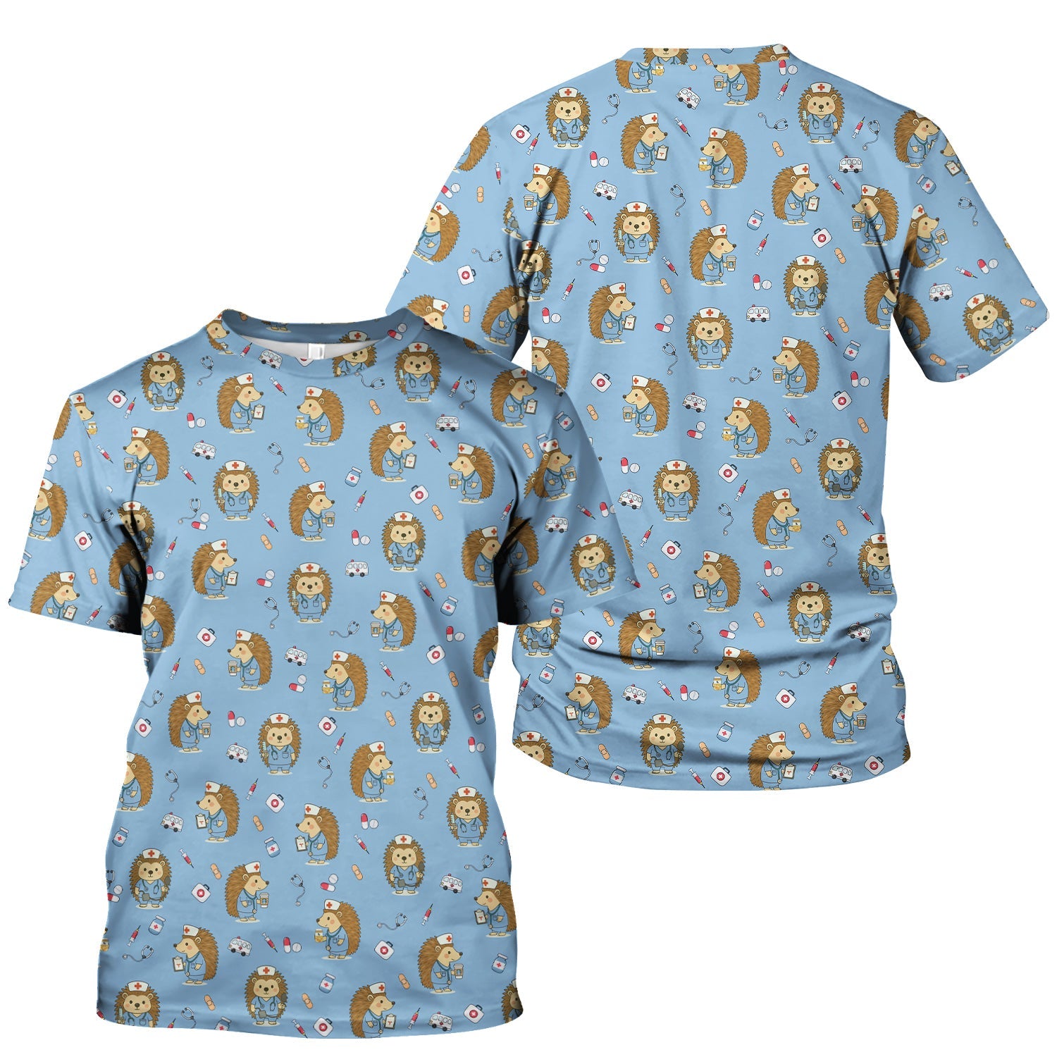 Funny Nurse Hedgehog T-Shirt - Cute Medical Icon Design - Gift for RN LPN CNA & Healthcare Workers