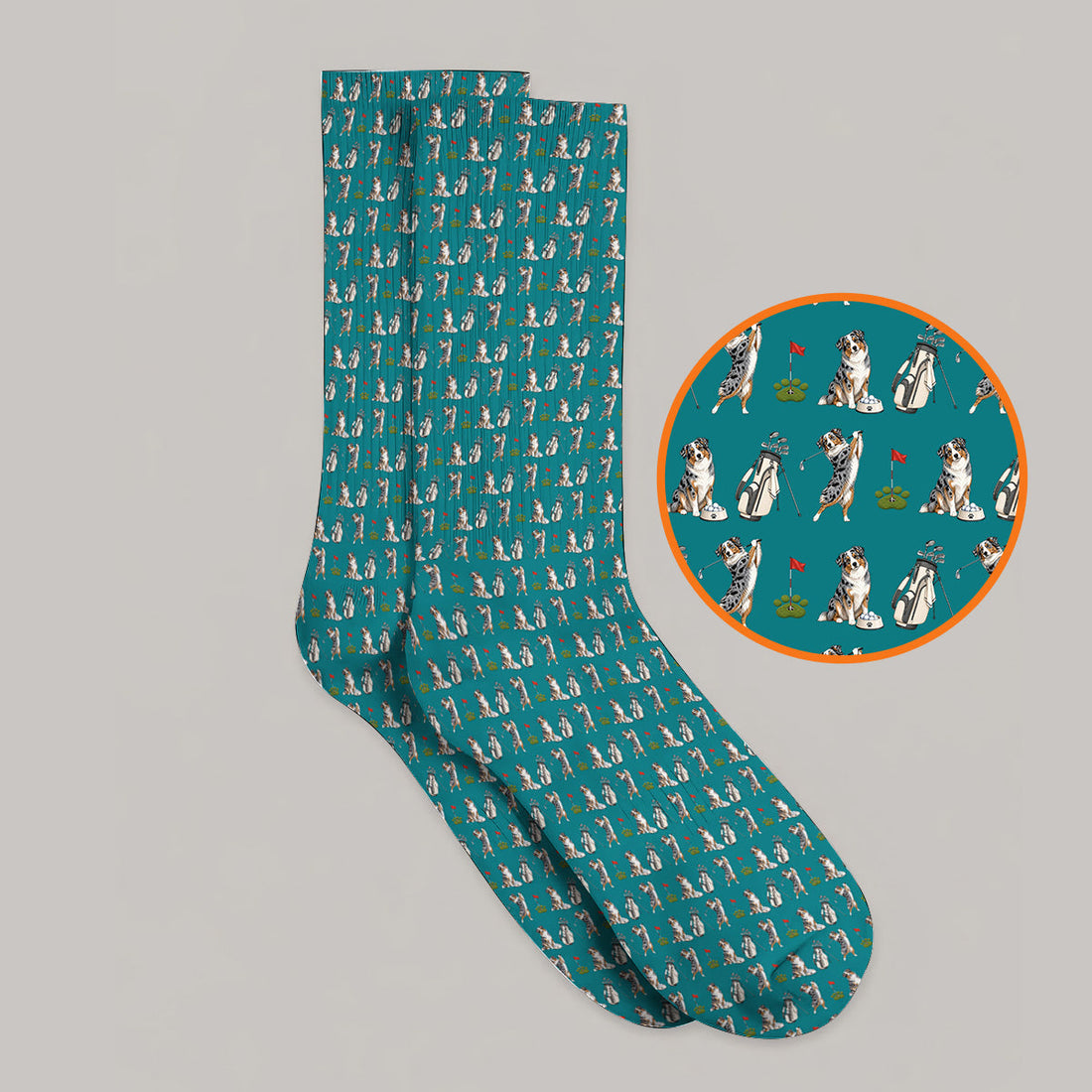 Australian Shepherd Pattern Golf Socks, Aussie Dog Golf Sock, Crazy Golf Gift For Golfer