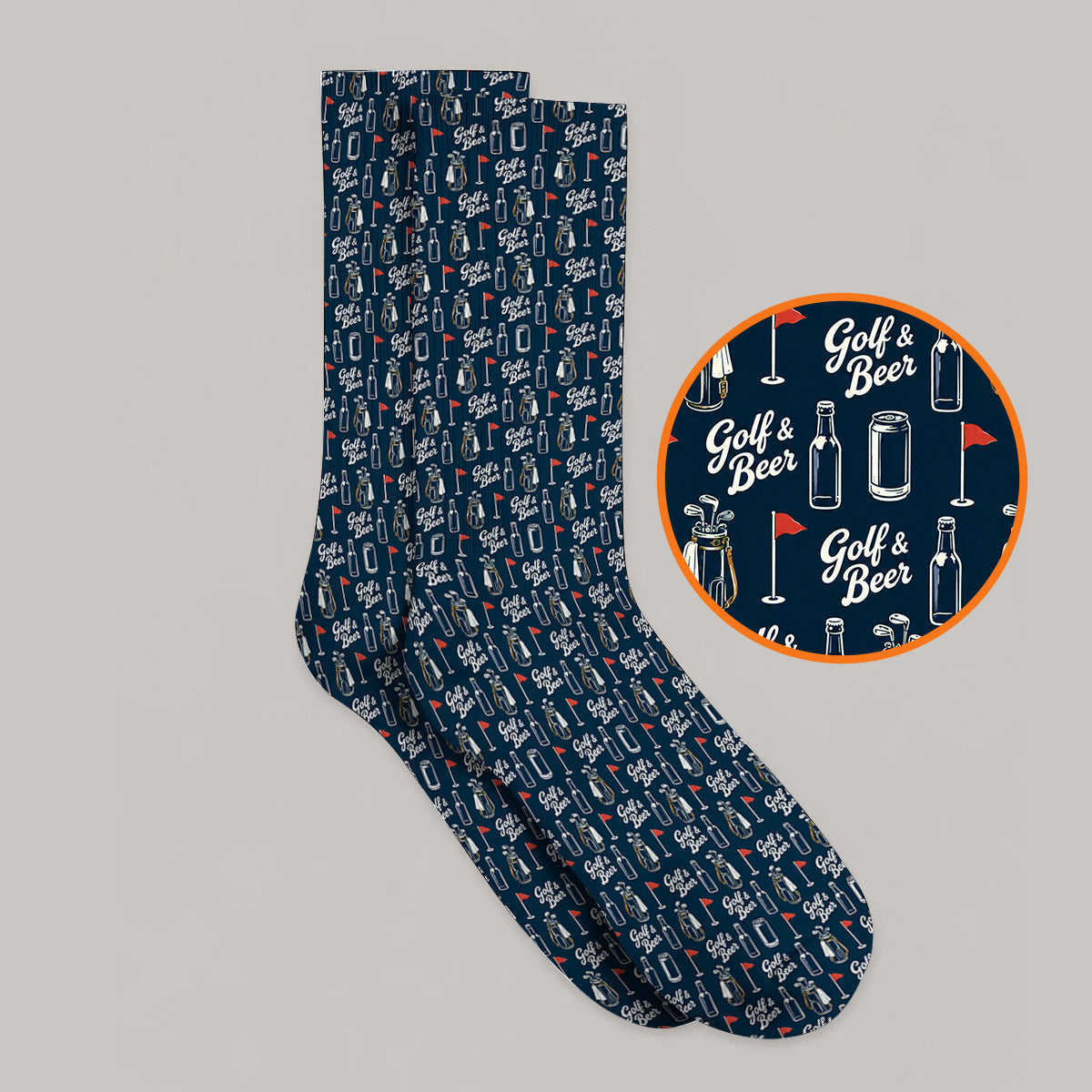 Crazy Golf & Beer Socks, Golf Bag And Beer Bottle Pattern Golf Sock, Golf Gift For Beer Lovers