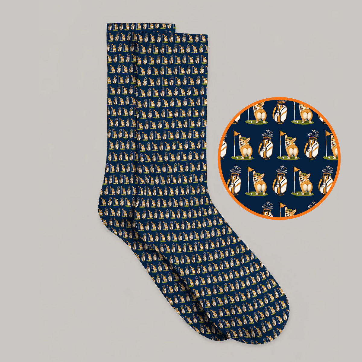 Funny Corgi Golf Socks, Corgi Pattern Golf Sock, Golf Gift For Golfer