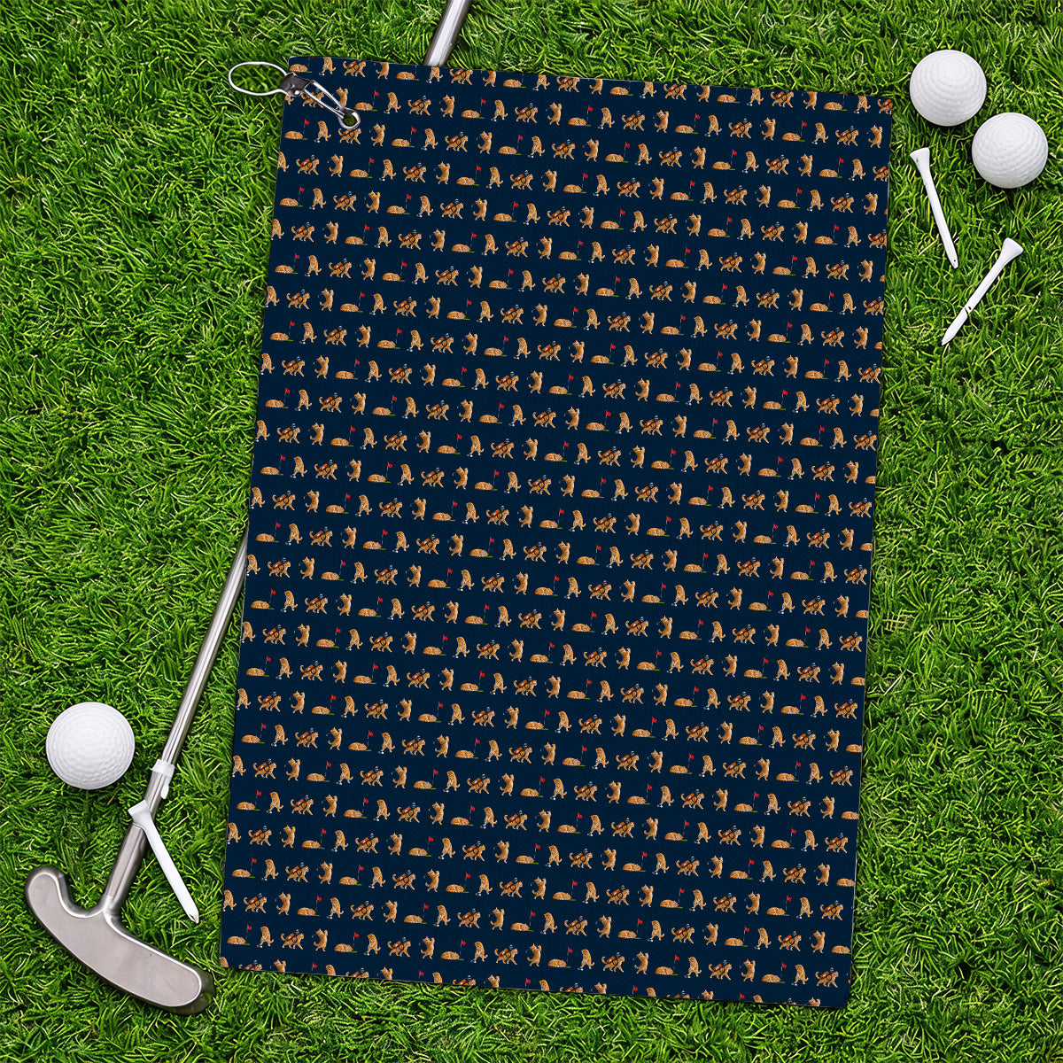 Orange Tabby Cat Golf Towels, Funny Ginger Cat Golf Pattern Towel, Unique Golf Gift For Cat Lovers