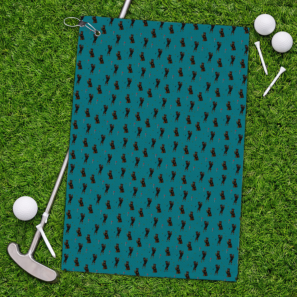 Rottweiler Golf Pattern Towel, Funny Rottweiler Playing Golf Towels, Dog Lover Gift For Golfer