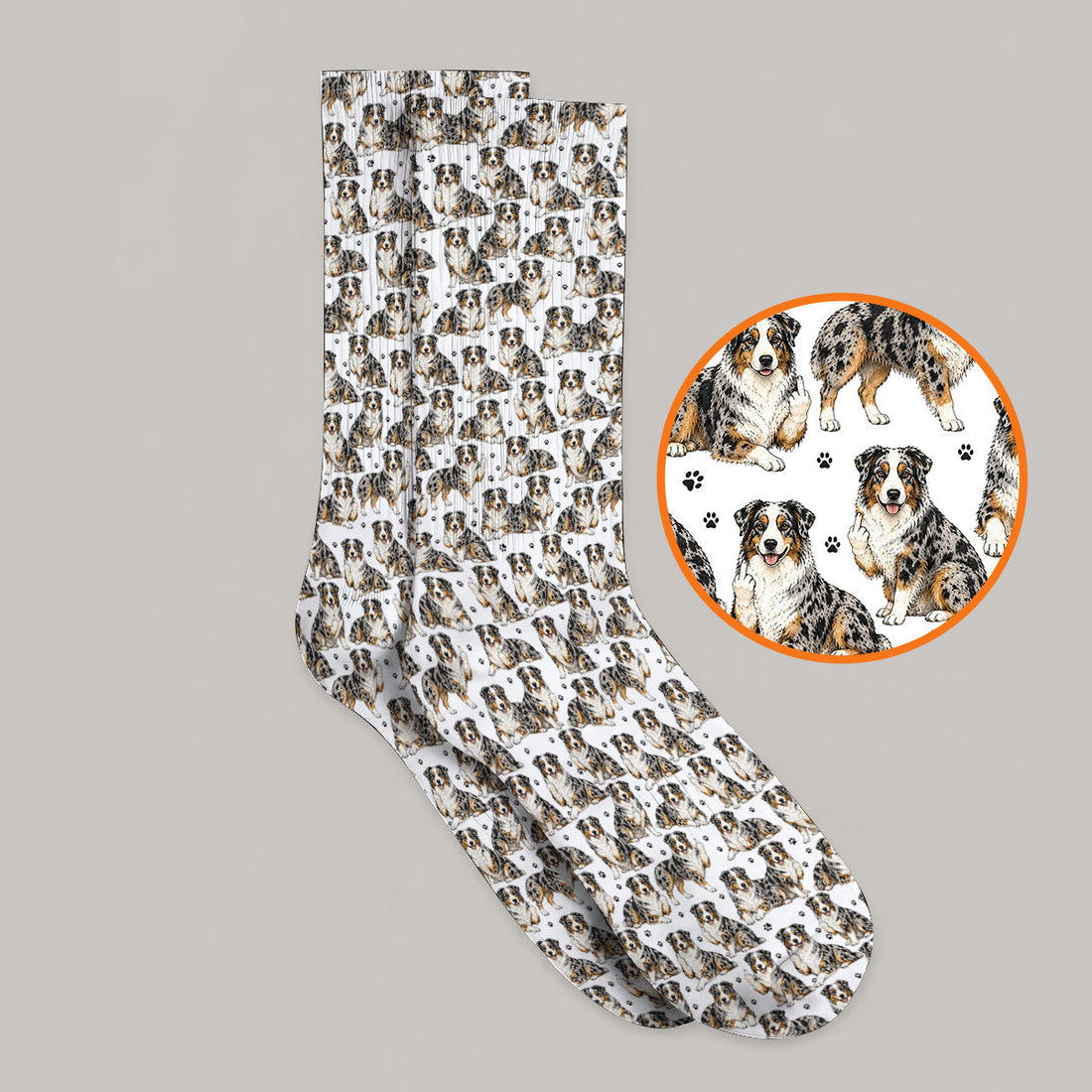 Australian Shepherd Golf Sock, Funny Blue Merle Aussie Pattern Golf Socks, Golf Gift For Golfer