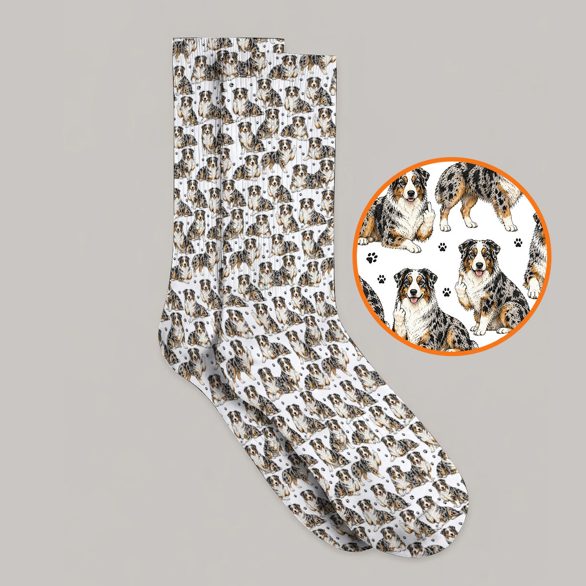 Australian Shepherd Golf Sock, Funny Blue Merle Aussie Pattern Golf Socks, Golf Gift For Golfer