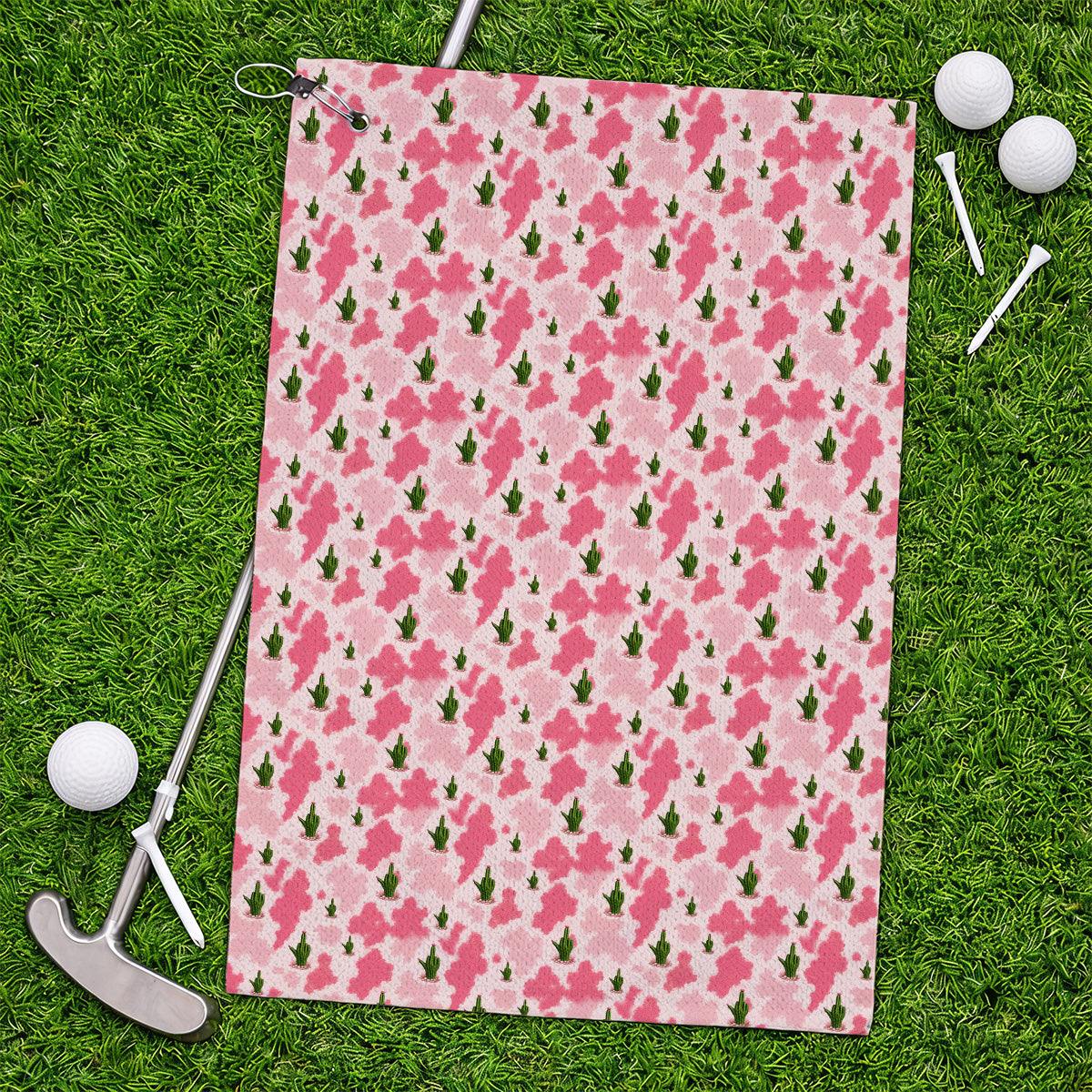 Funny Cowgirl Cactus Golf Towels, Pink Western Pattern Golf Towel, Cute Cowgirl Golf Gift For Golfers