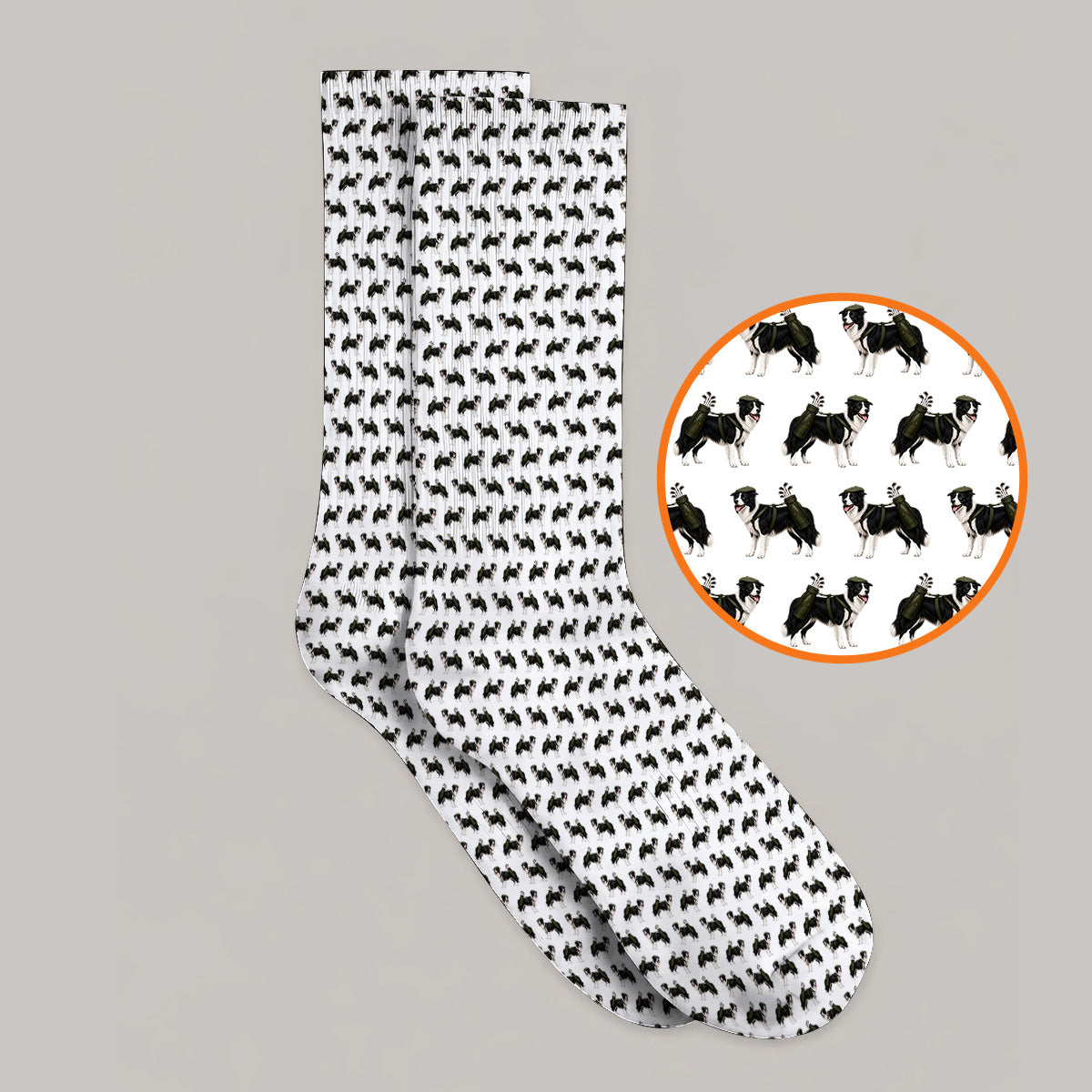 Funny Border Collie Golf Socks, Border Collie Pattern Golf Sock for Golfer, Dog Lovers Golf Gift