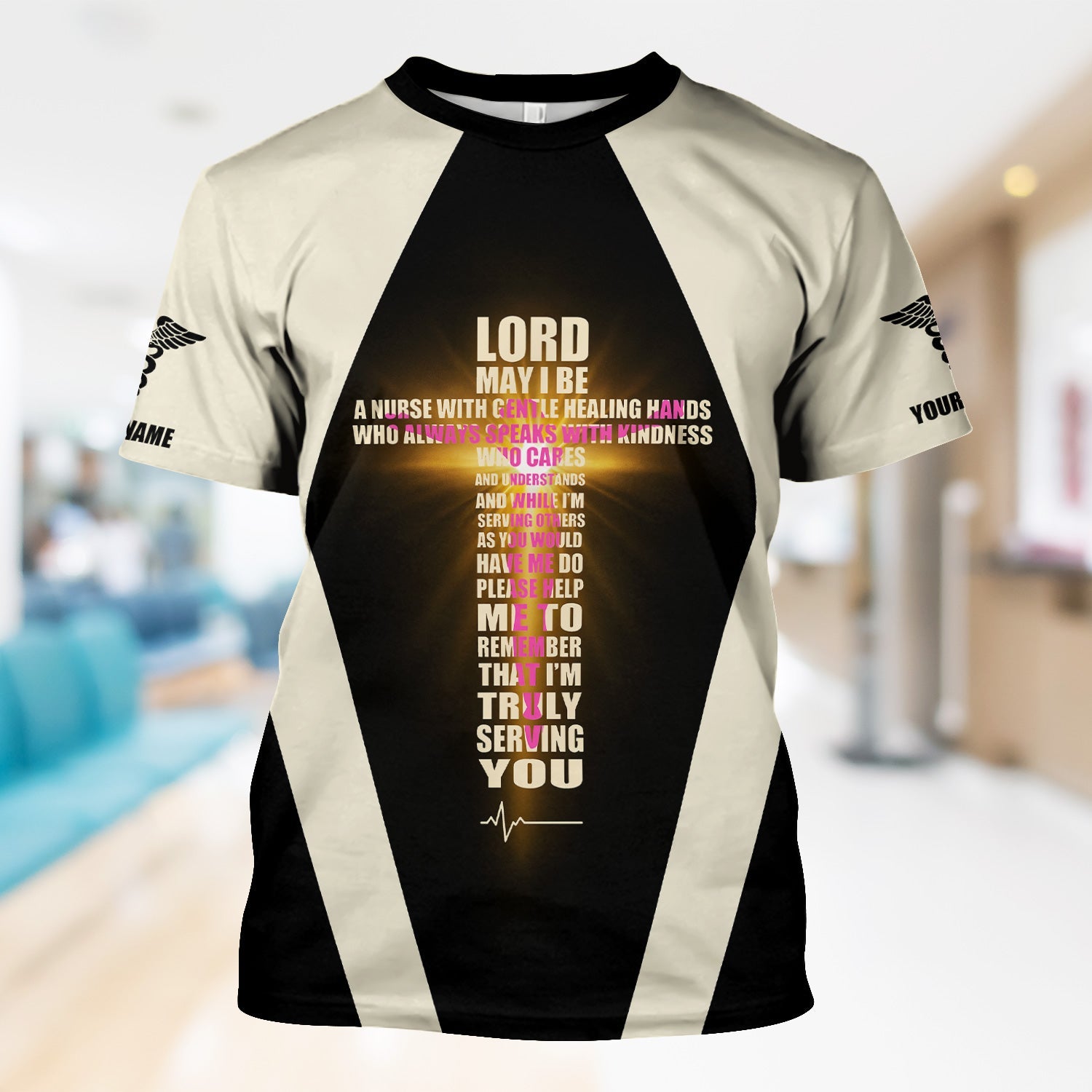 Personalized Christian Nurse Shirt - Lord Prayer Healing Hands Quote - Custom Name RN LPN CNA Healthcare Workers Gift