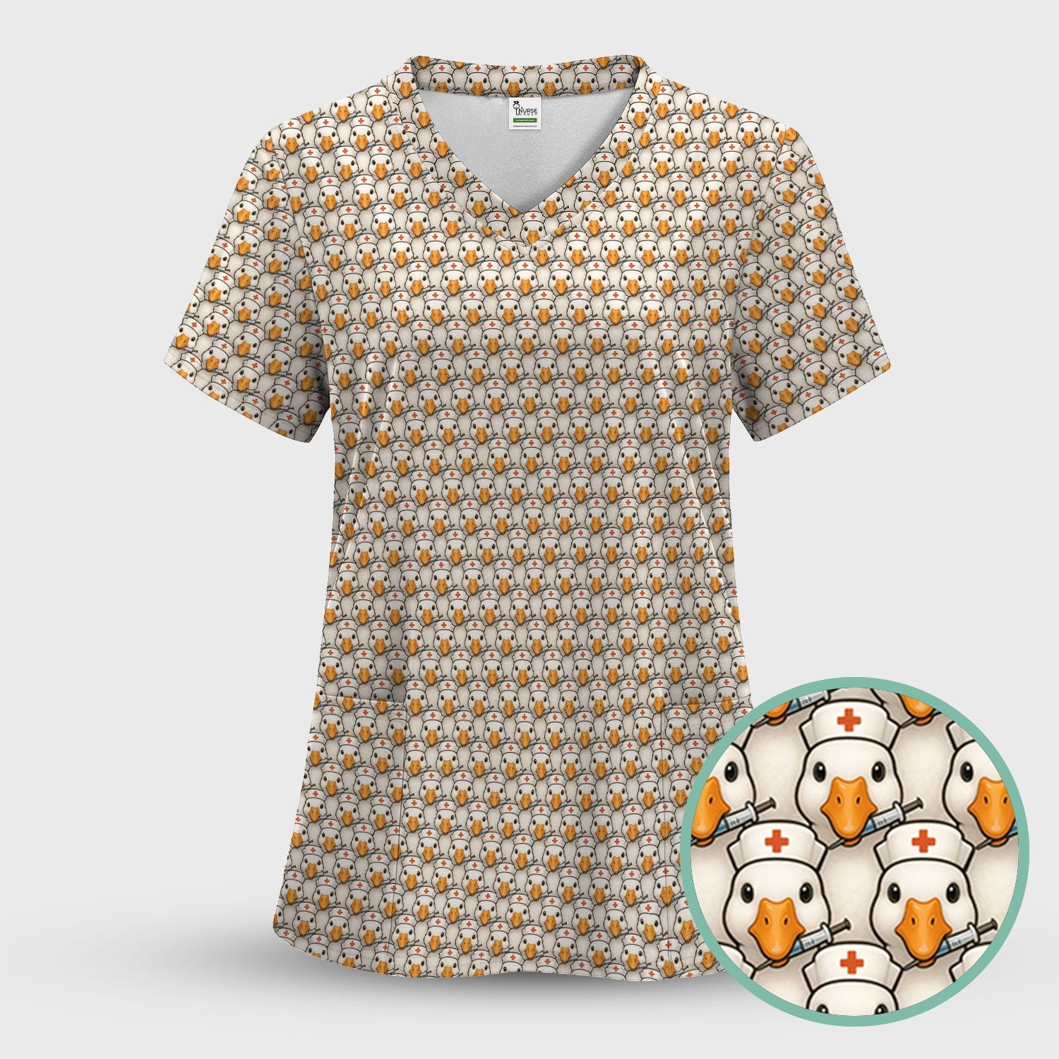Funny Nurse Shirt With Duck Pattern - Cartoon Animal Nursing Design  - Gift for Healthcare Workers RN LPN