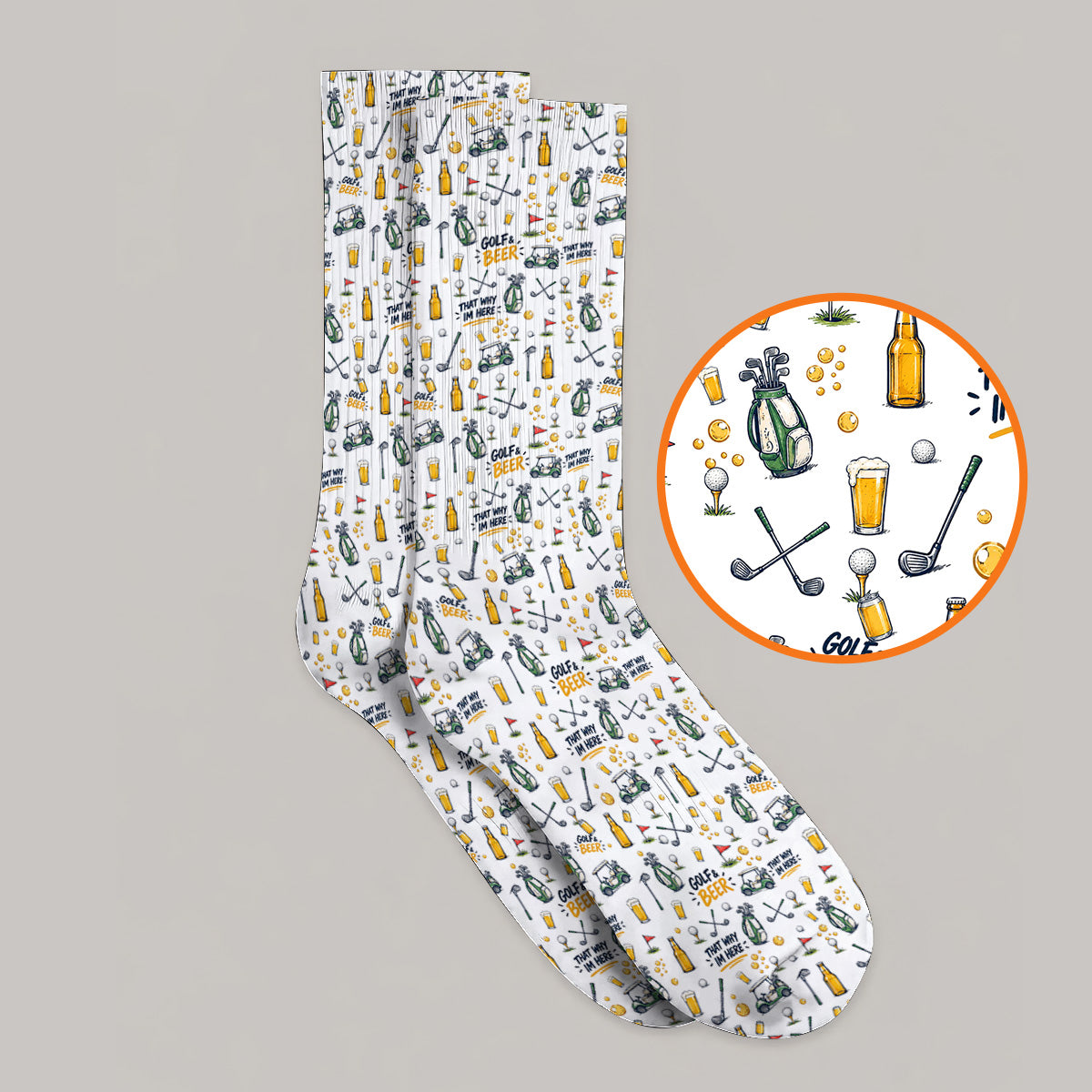 Funny Golf & Beer Socks, Golf Cart And Beer Pattern Golf Sock, That’s Why I’m Here Golf Gift For Golfer