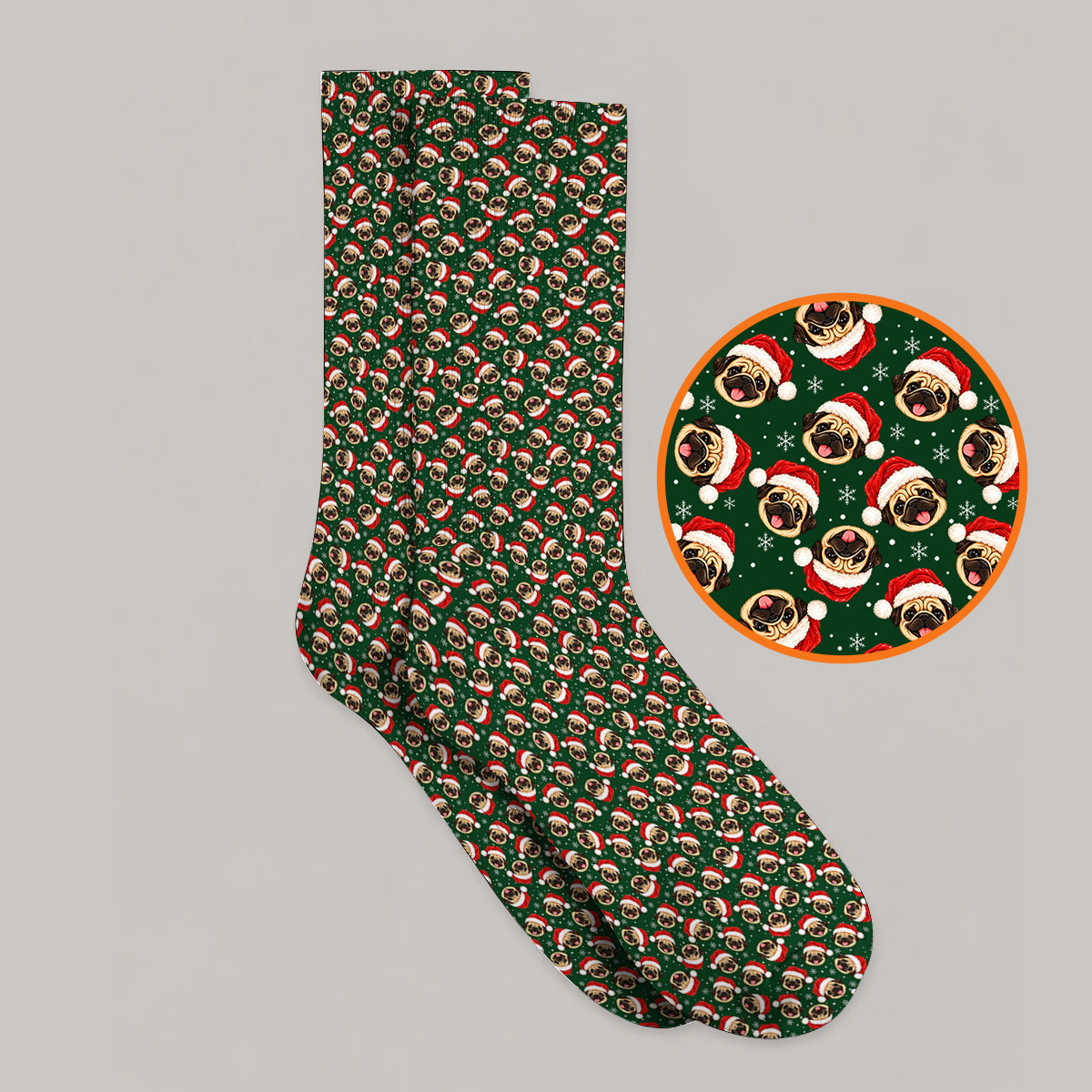 Funny Christmas Pug Golf Socks, Pug Pattern Golf Sock For Dog Lovers, Xmas Golf Gift For Golfers