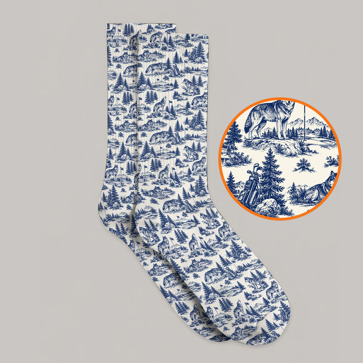 Vintage Wolf Golf Socks, Wilderness Wolf Pattern Golf Sock, Nature Inspired Golf Gift for Golfers