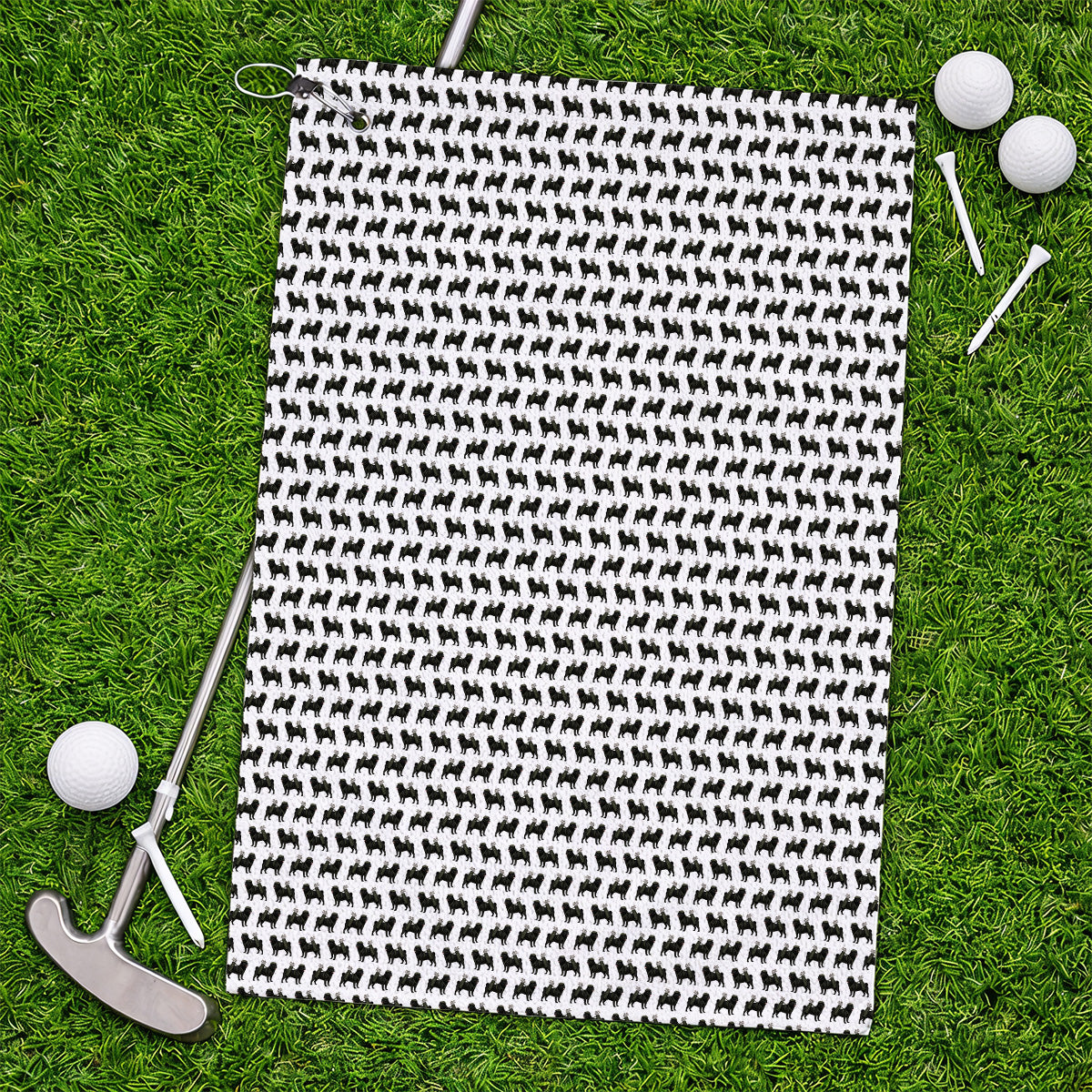 Black Pug Pattern Golf Towels, Funny Pug Golf Towel, Golf Gift For Golfer