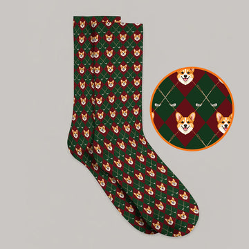 Corgi Christmas Golf Socks, Crazy Corgi Pattern Golf Sock, Xmas Golf Gift For Golfers