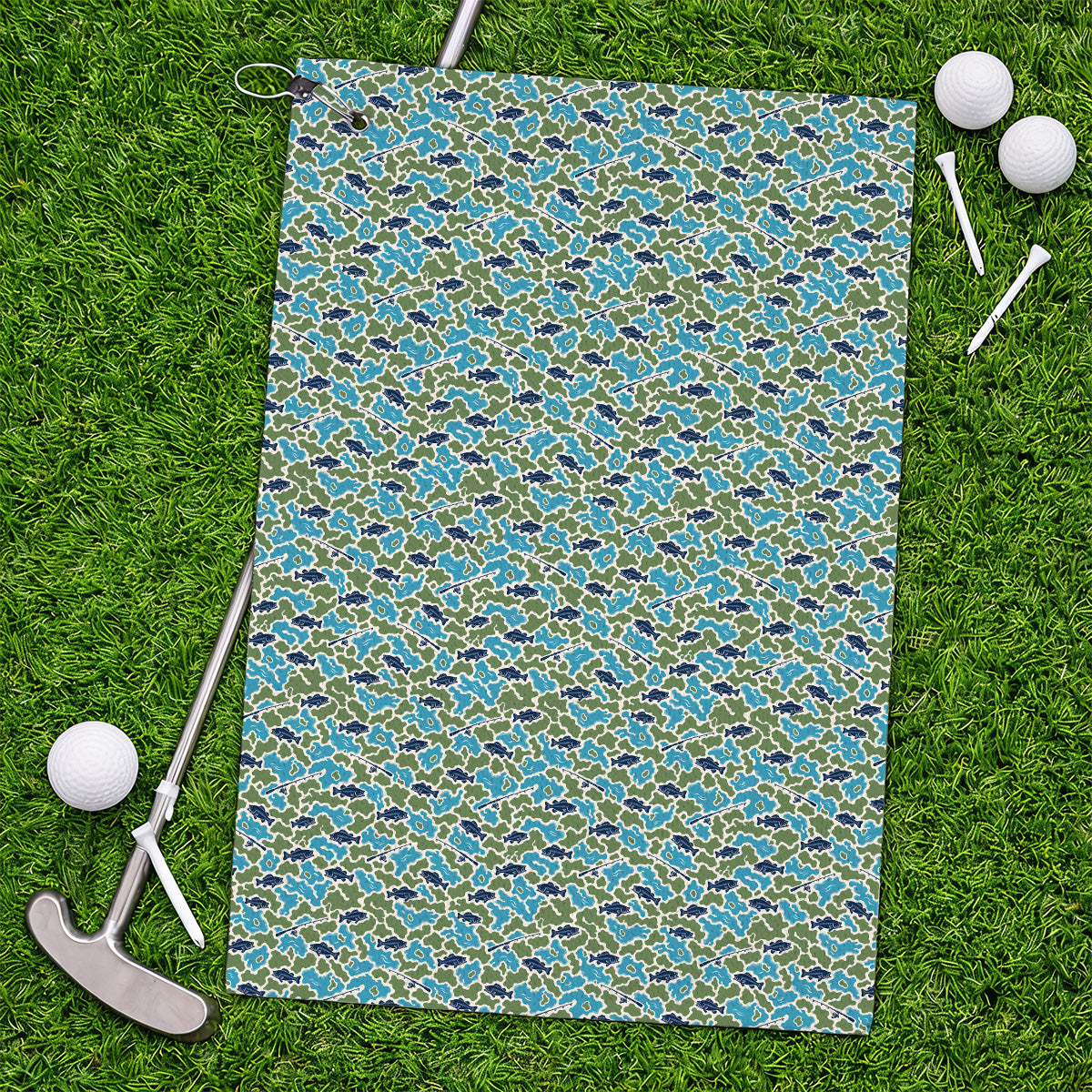 Bass Fishing Camo Golf Towels, Camouflage Pattern Golf Towel, Crazy Golf Gift For Golfer