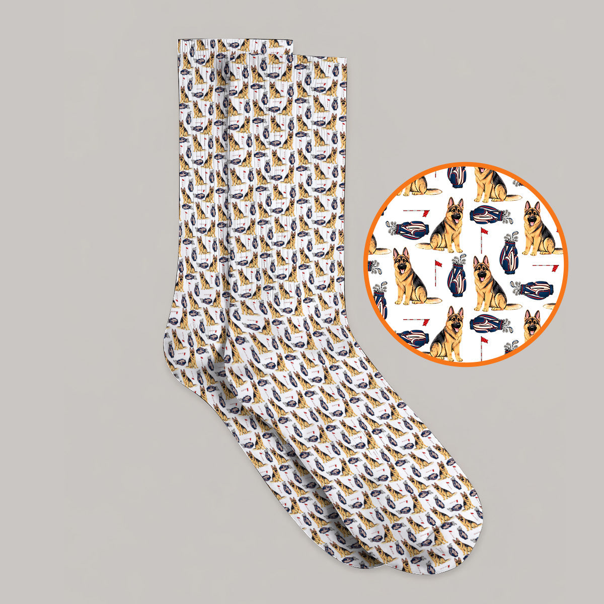 German Shepherd Golf Socks, Funny German Pattern Golf Sock, Golf Gift For Golfers