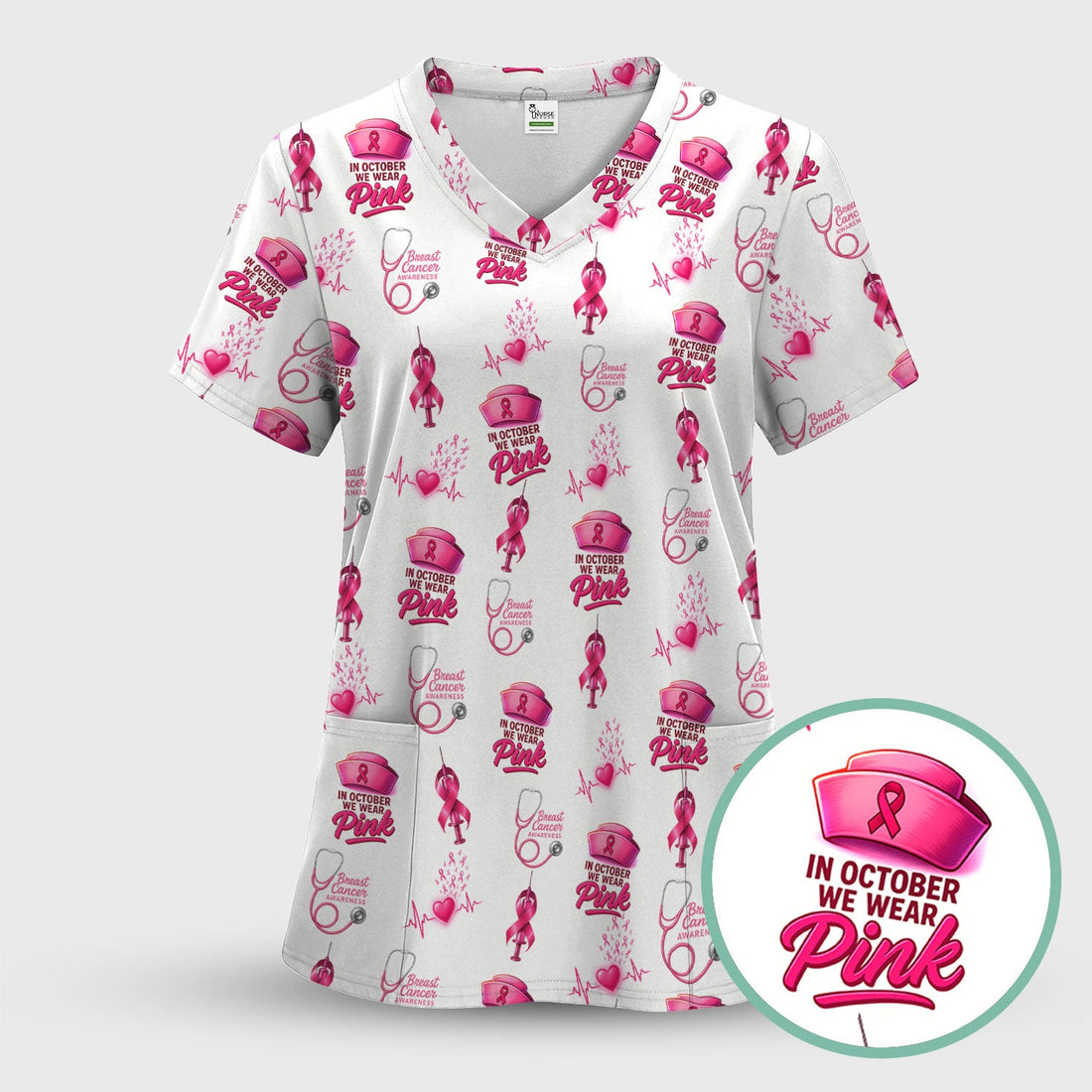 Breast Cancer Awareness Nurse Shirt - Supportive Nurse October Graphic Tee - Gift for RN LPN Healthcare Workers
