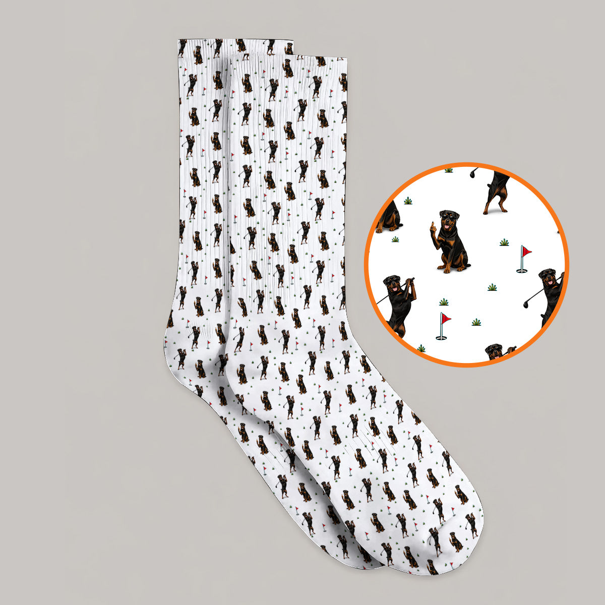 Rottweiler Golf Pattern Socks, Funny Rottweiler Playing Golf Sock, Dog Lover Gift For Golfer