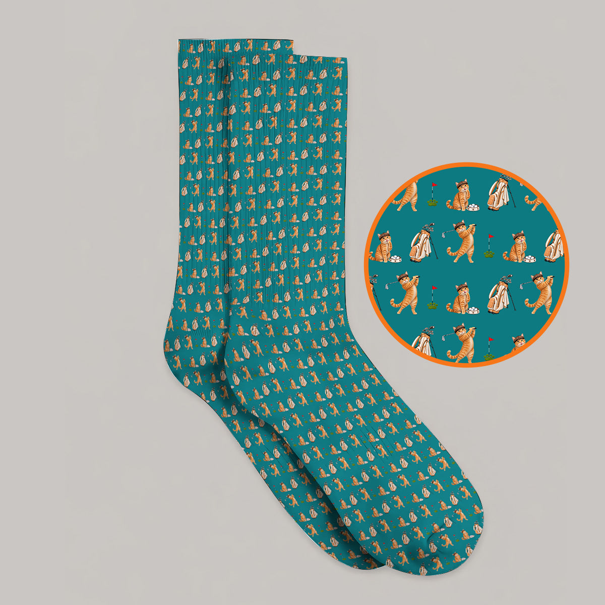 Crazy Orange Cat Golf Socks, Ginger Cat Playing Golf Pattern Golf Sock, Unique Golf Gift for Cat Lovers