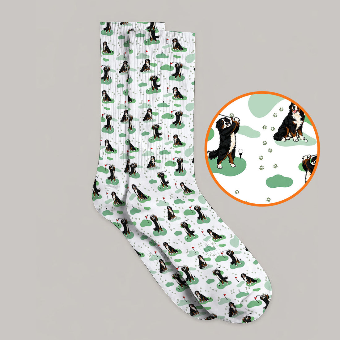 Bernese Mountain Pattern Golf Socks, Bernese Mountain Golf Sock Fot Golfer, Funny Dog Golf Gift