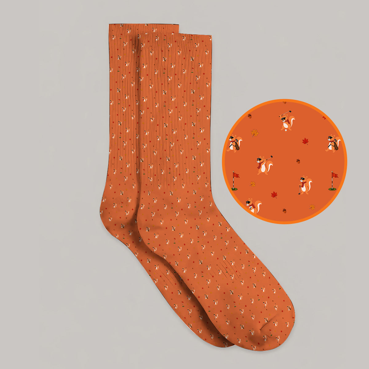 Fall Pattern Golf Socks, Autumn Squirrel Golf Sock, Crazy Golf Gift For Golfer