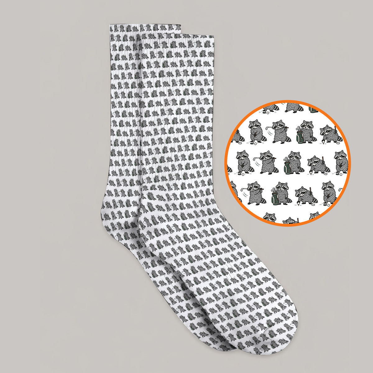 Funny Raccoon Golf Socks, Cute Raccoon Golf Pattern Sock, Golf Gift for Golf Lovers