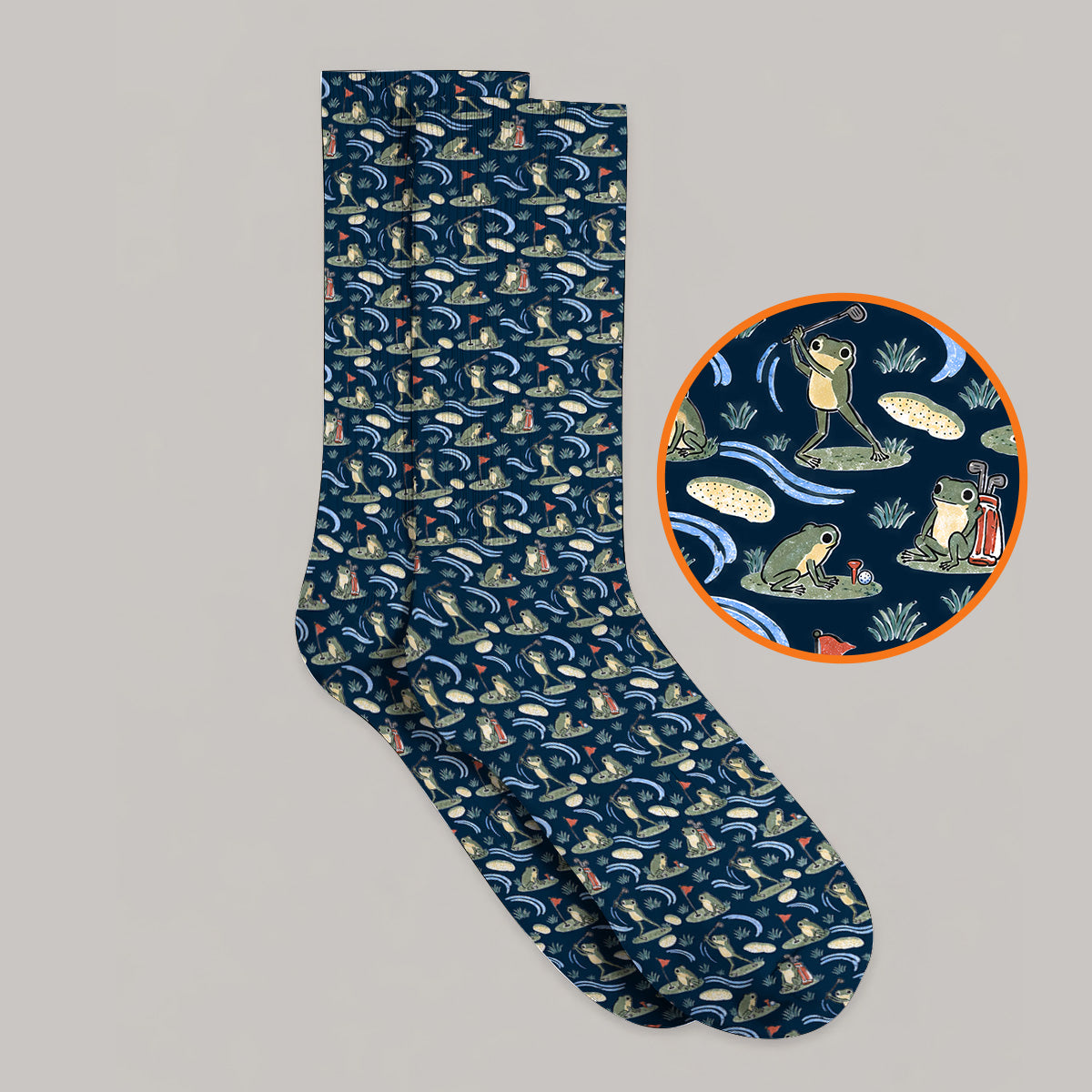 Playful Frog Golf Socks, Vintage Frog Golf Pattern Sock, Golf Gift For Golf Lovers