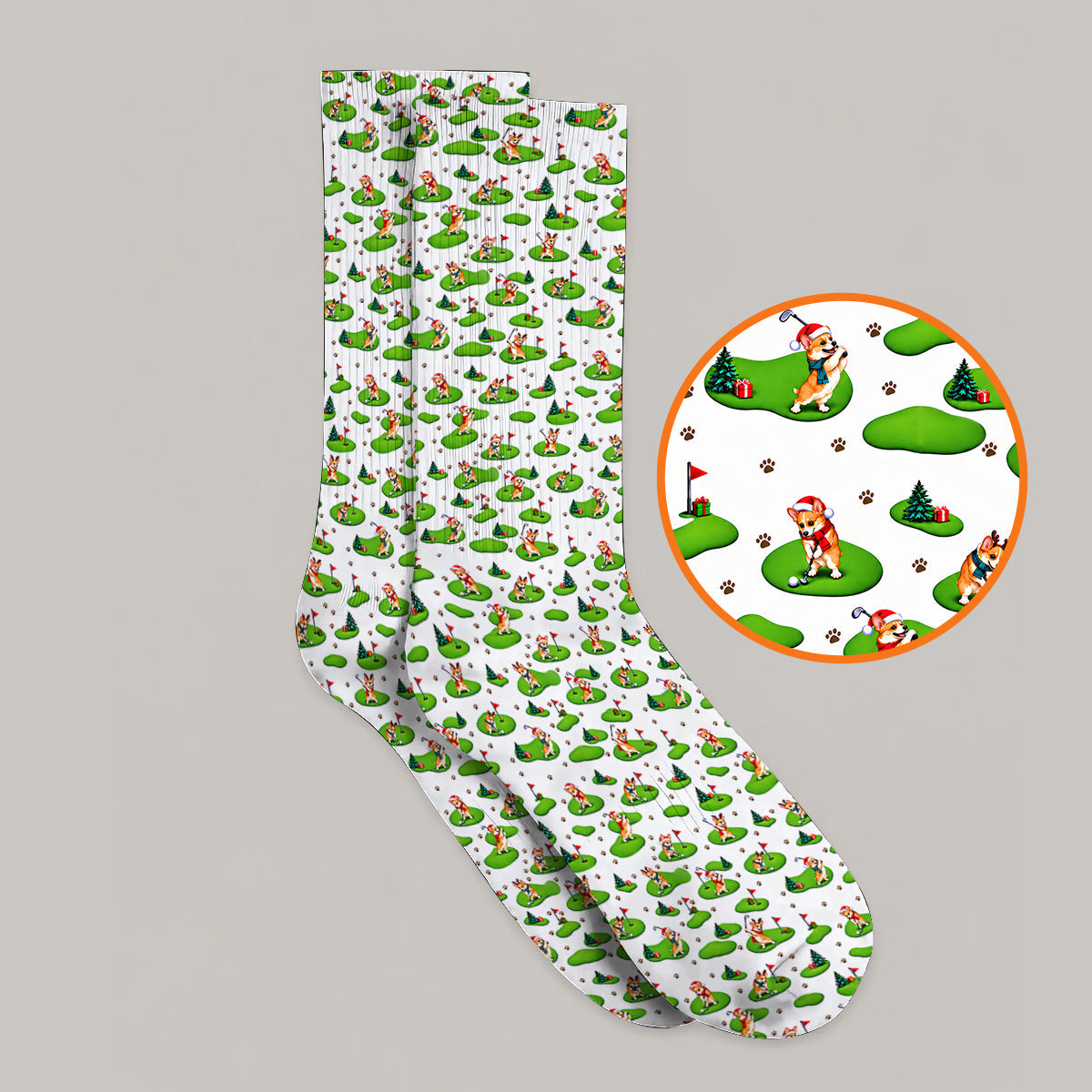 Corgi Christmas Golf Socks, Xmas Corgi Pattern Golf Sock, Crazy Golf Gift For Golfers