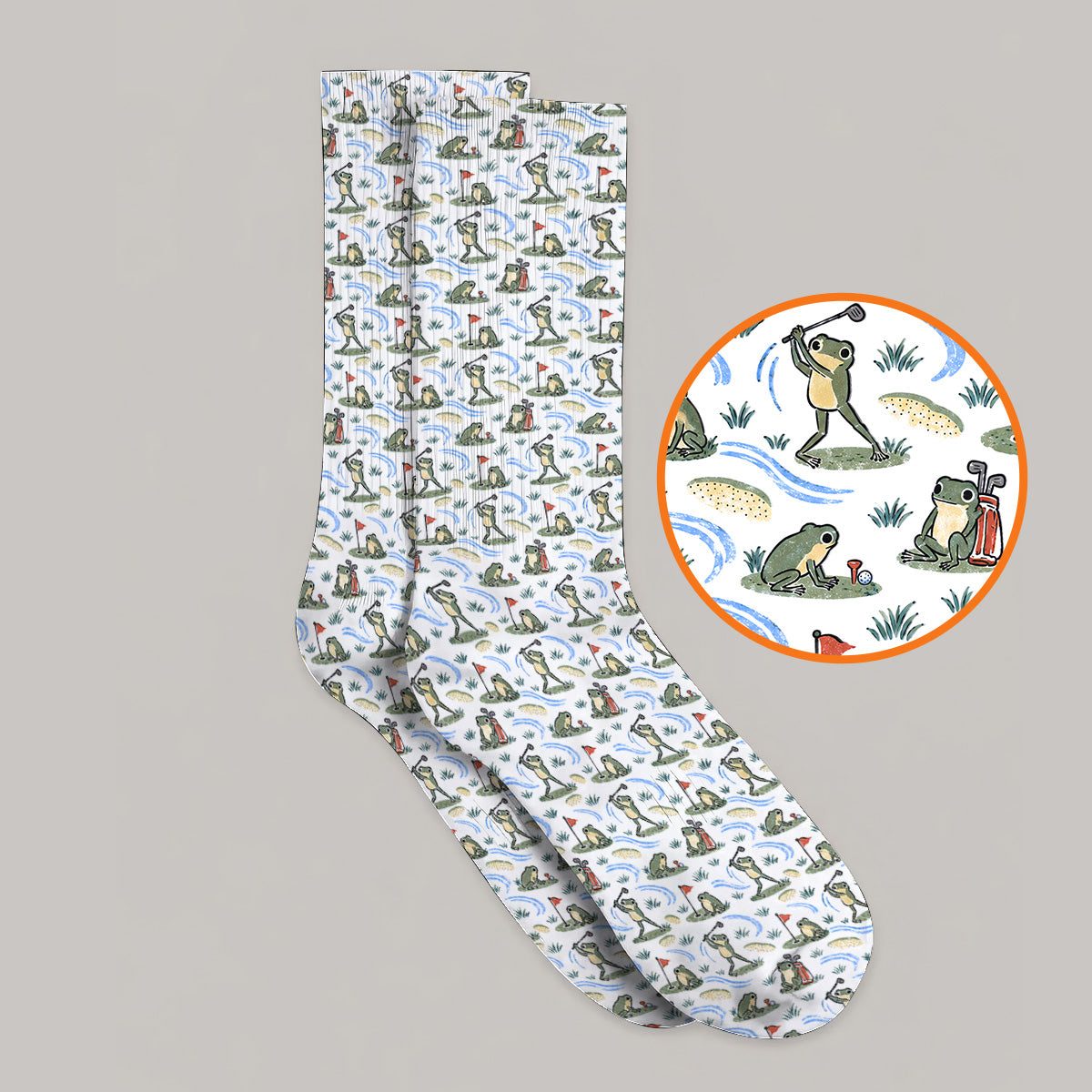 Playful Frog Golf Socks, Vintage Frog Golf Pattern Sock, Golf Gift For Golf Lovers