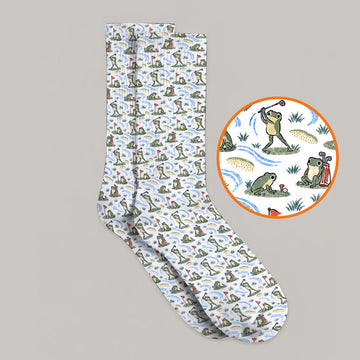 Playful Frog Golf Socks, Vintage Frog Golf Pattern Sock, Golf Gift For Golf Lovers