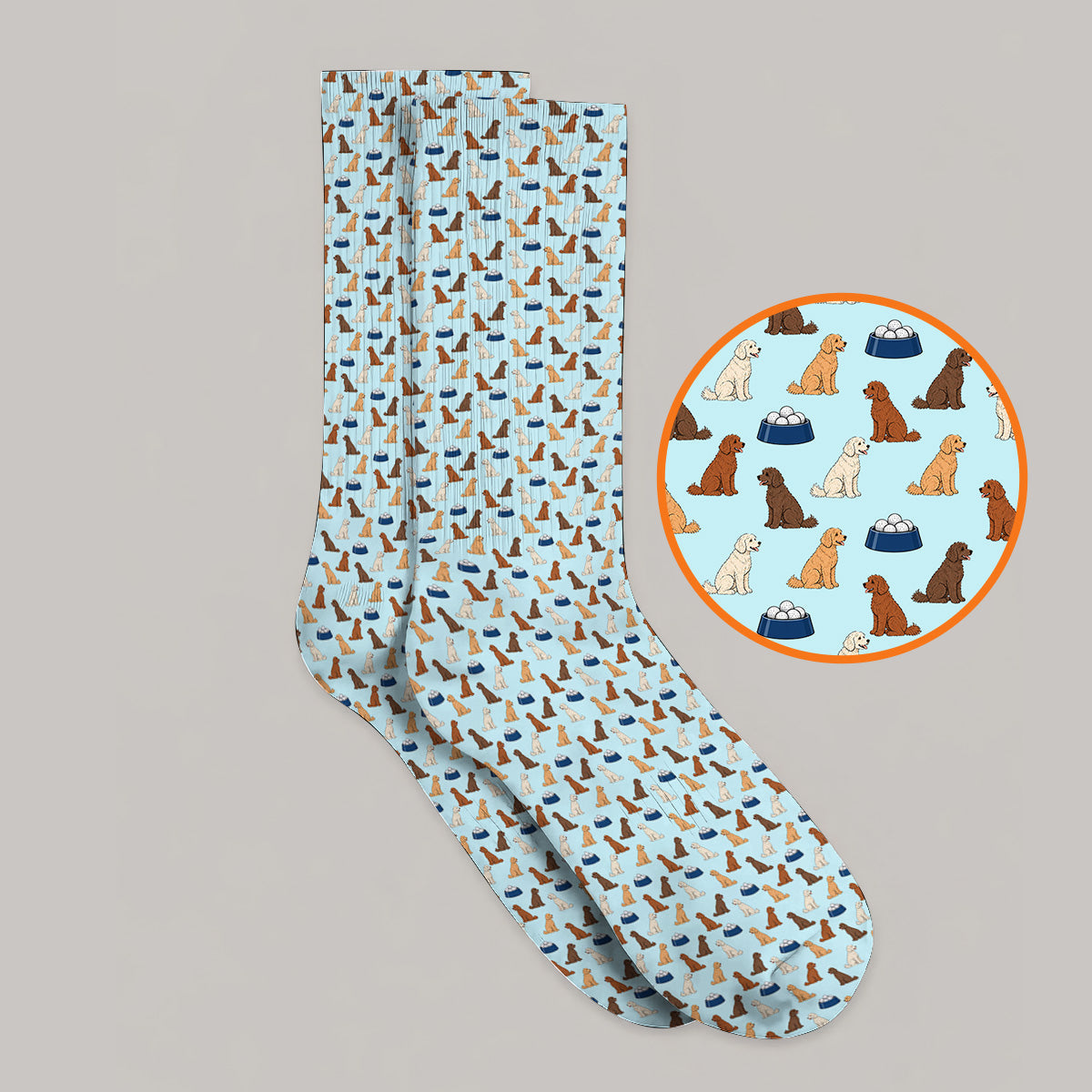 Funny Goldendoodle Pattern Golf Socks, Doodle Dog & Golf Ball Sock, Golf Gift for Golfers