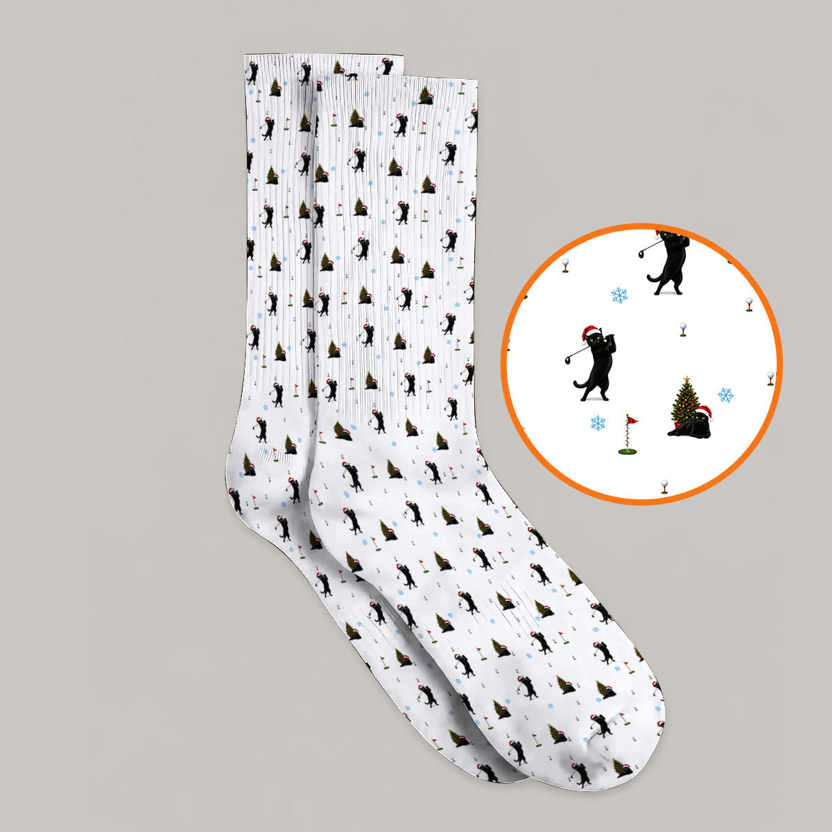 Black Cat Christmas Golf Socks, Funny Cat Pattern Golf Sock, Xmas Golf Gift for Golfers