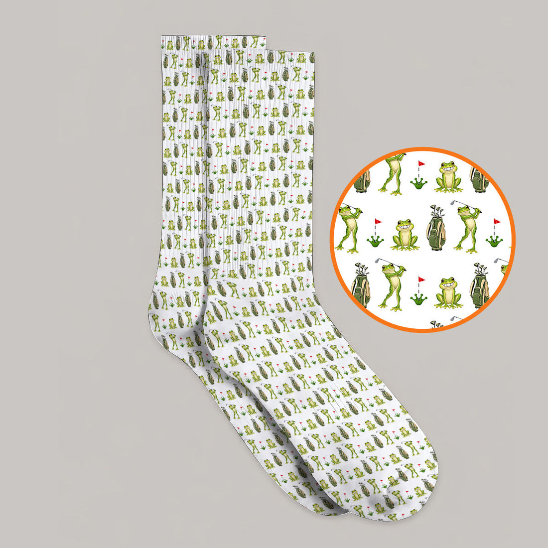 Frog Golf Socks, Cute Frog Golf Pattern Sock, Crazy Golf Gift For Golfers