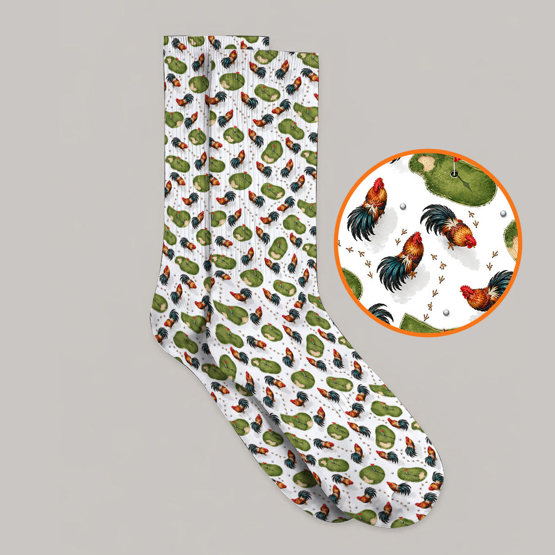 Vintage Rooster Golf Socks, Chicken Pattern Golf Sock For Rooster Lovers, Golf Gift For Golfers